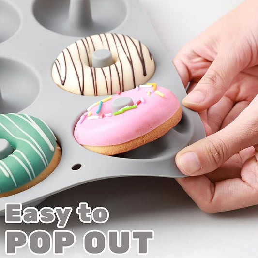 Aichoof Non-Stick Silicone Donut Pan Set of 3, BPA-Free, Easy Release(Grey) | 6-Cavity Food Grade LFGB Donut Mold, Dishwasher & Microwave Safe, Perfect Homemade Donuts