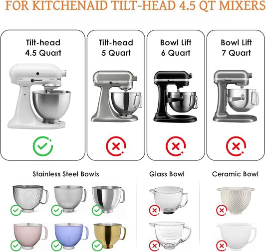 Silicone Bowl Liners for KitchenAid 4.5 Qt Tilt-Head Mixer, Silicone Bowl Insert for KitchenAid 4.5 Quart Mixer, Included 3 Liners with 3 Lids (For 4.5 Qt Tilt-head)
