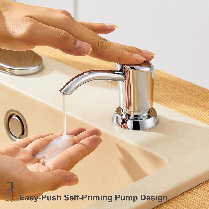 GAGALIFE Built in Counter Soap Dispenser for Kitchen Sink and Soap Dispenser Extension Tube, Anti-Leakage Upgrade with 40" Soap Tube No More Top Refill (Chrome)
