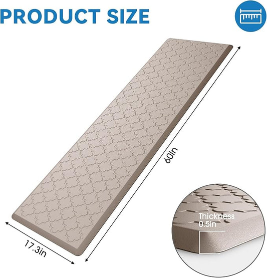 Kitchen Mat Cushioned Anti Fatigue for Floor, Non-Slip Waterproof Comfort Rug for Kitchen Sink, Standing Desk & Laundry, 17.3"x60", Khaki