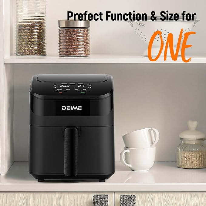 DEIME Air Fryer 4.5 Qt, Small Airfryer Digital Space Saving Compact, Bake, Reheat, Roasts for Quick Easy Meals, Mini Compact & Quiet, Nonstick & Dishwasher Safe Basket (Black-4.5QT)