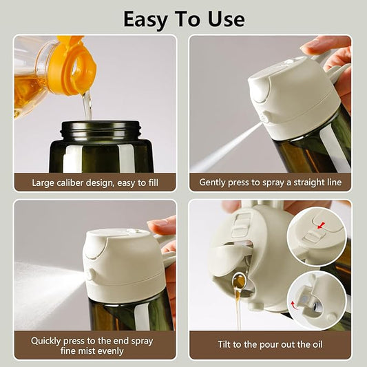 SWEET VIEW Olive Oil Dispenser and Oil Sprayer – 16oz/470ml Glass Light-Proof Oil Pourer for Kitchen with Stickers for Air Fryer, Cooking, Salad, and BBQ