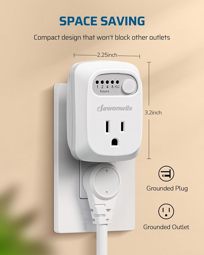 DEWENWILS Indoor Countdown Timer Outlet, Timers for Electrical Outlets, 125V/15A/1000W Auto Shut Off Safety Outlet, One 3-Prong Grounded Outlet, Light Timers, 1/3 HP, UL Listed