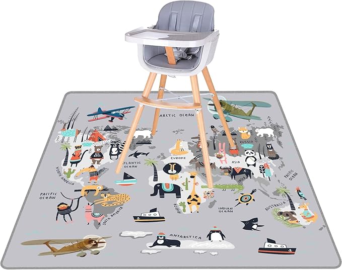 Splat Mat for Baby – Under High Chair Floor Mat Protects Wood, Vinyl and Carpet from Spills – Waterproof 4 Layer Baby Mat with Anti-Skid Backing Deters Bunching and Sliding (51” x 51”)