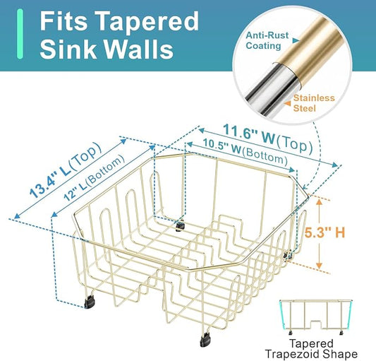 GSlife Small in Sink Dish Drying Rack - Stainless Steel Compact Dish Drainer for RV Kitchen Apartment Sink, Rust Resistant Inside Sink Rack, 1–2 Person Households, 11.6" W x 13.4" L, Champagne Gold