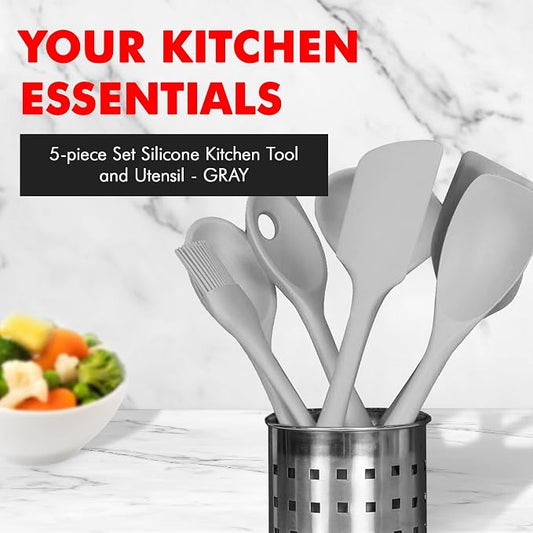 Chef Craft - Premium Silicone Kitchen Tools and Utensils Set, Non-Scratch, Withstands Temperatures up to 450ยฐF, BPA-Free, 5 Piece Cooking Utensils Set, Gray