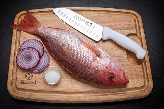 Mundial 3800 Series 7 inch Santoku Kitchen Knife with White Polypropylene Handle And Japanese High Carbon Stainless Steel Blade
