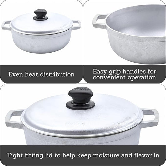 IMUSA 2.6 Quart Traditional Natural Made in Colombia Caldero with Lid for Cooking and Serving, Silver