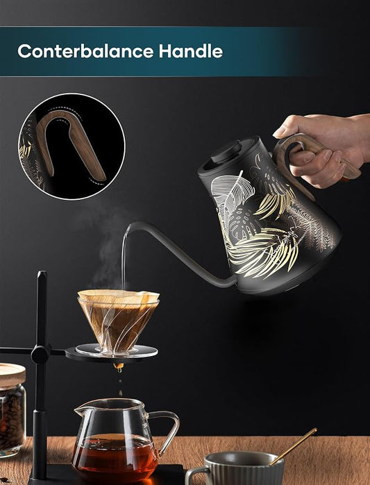 INTASTING Electric Kettle, Gooseneck Electric Kettle, ±1℉ Precise Temperature Control, Stainless Steel Interior, Quick Heating for Pour Over Coffee, Tea & Boiling Water, 0.9L (Rainforest)
