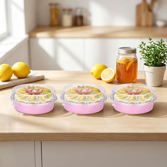 Beasea 7.3oz Mini Pie Pans with Lids, 120 Pack 4 Inch Disposable Creme Brulee Ramekins Small Aluminum Foil Pie Tart Cake Baking Tin Pans Cheesecake Containers for Party - Pastel Pink