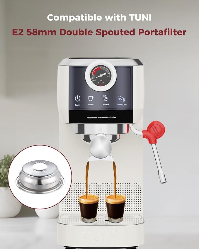 Tuni 58mm Dual Wall Filter Basket, Stainless Steel Coffee Pressurized Filter Replacement Accessories for 58mm E2 Espresso Machine Portafilter, 2 PCS