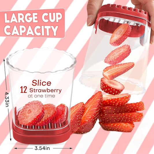 Creative Strawberry & Fruit Slicer - Detachable Cutter with Push Plate (Red)