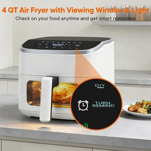 OLIXIS 4QT Air Fryer with Visible Window, 1500W Digital Touchscreen Air Fryer with 8 Presets, Auto Shut Off & Nonstick Dishwasher Safe Basket, 60-Min Timer, Max 400ยฐF, White