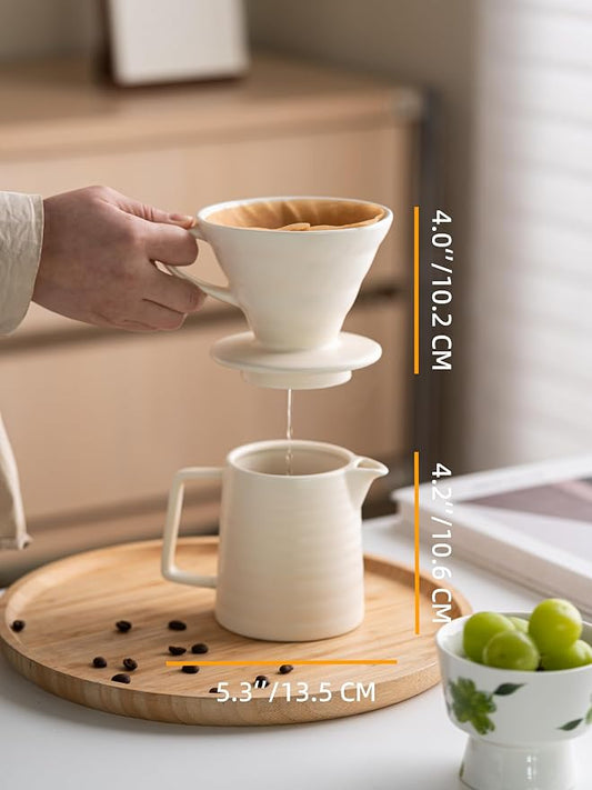 Pour Over Coffee Maker,Ceramic Coffee Maker With 40 pcs Paper Filter,15oz/450ml Pour Over Coffee Dripper (White, V02)
