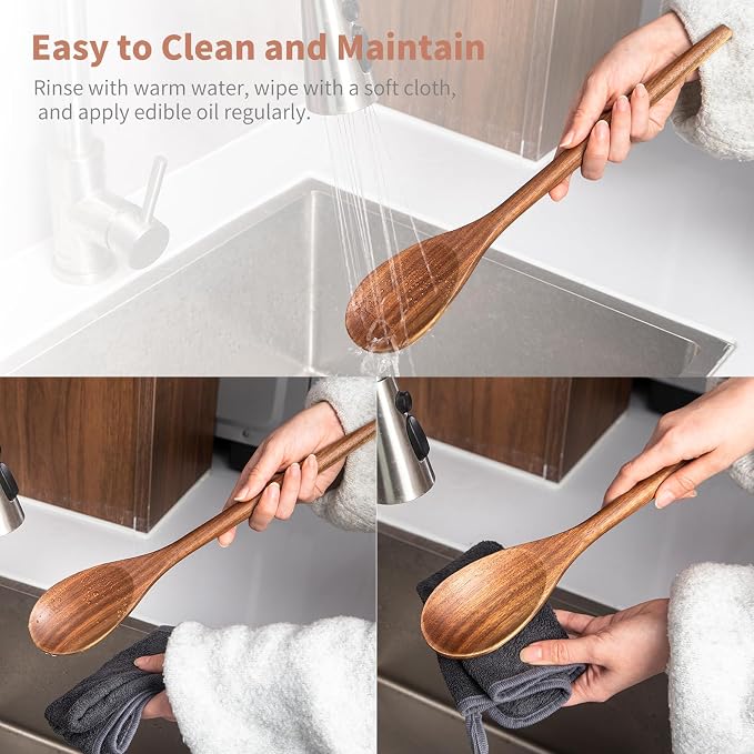 Wooden Cooking SpoonS 2PCS Wooden Spoons for Cooking 14" Acacia Wood Spoons for Cooking Long Wooden Spoon Cooking Long Spoons for Stirring large Wood Spoons Spootle large Kitchen Spoon