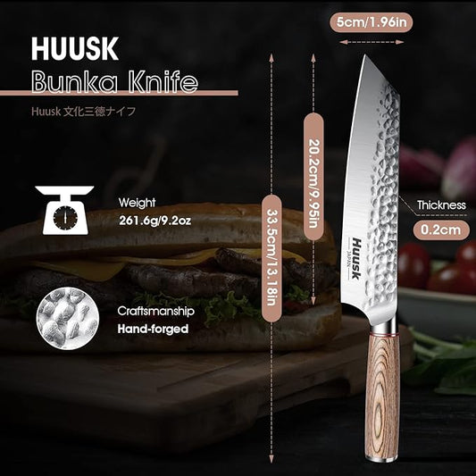 Huusk Japanese Chef Knife for Home & Kitchen - 8" Japanese Kiritsuke Knife for Sushi Fish Meat, Ultra Sharp Cooking Knifes, High Carbon Stainless Steel & Pakkawood Handle, Gift Idea for Men Women