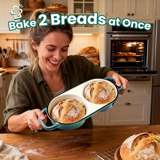 YONILL Mini Double Dutch Oven for Sourdough Bread Baking - Enameled Cast Iron Dutch Oven Pot with Lid and 5" Banneton Bread Proofing Basket Kit, Dual Round Bread Loaf Pan for Homemade Baking