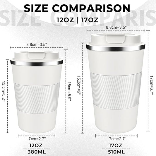 Insulated Coffee Tumbler 17 oz, Stainless Steel Coffee Mug with Lids, Travel Coffee Mug Leak Proof, Double Wall Vacuum Insulated Reusable Iced Coffee Cup, Keep Drinks Hot and Cold (White, 17 Ounces)