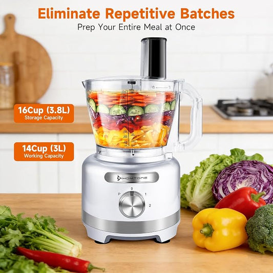 Homtone 16 Cup Food Processor Large, 9-in-1 for Home Kneading, Chopping, French Fries