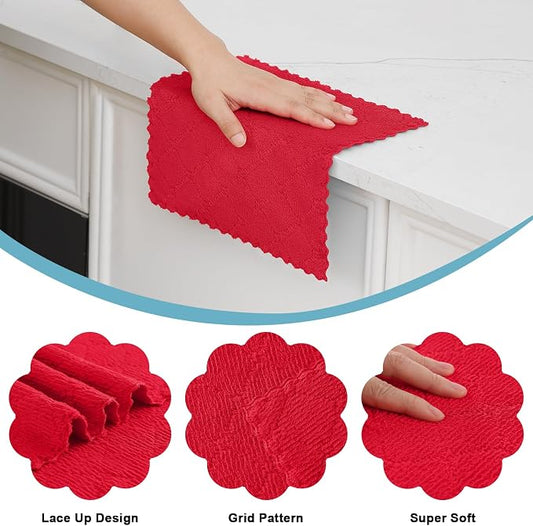 Homaxy 24 Pack Kitchen Dish Cloths (10 x 10 Inches, Red), Super Soft and Absorbent Coral Velvet Dish Towels, Nonstick Oil Fast Drying Microfiber Cleaning Cloth, No Lint Household Dishcloths