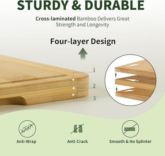 BAMBANG Bamboo Cutting Board Set, 3-Piece Wooden Chopping Boards for Kitchen, Non-Toxic Butcher Block with Juice Groove, Large Medium Small Cutting Boards for Meat, Vegetables & Cheese