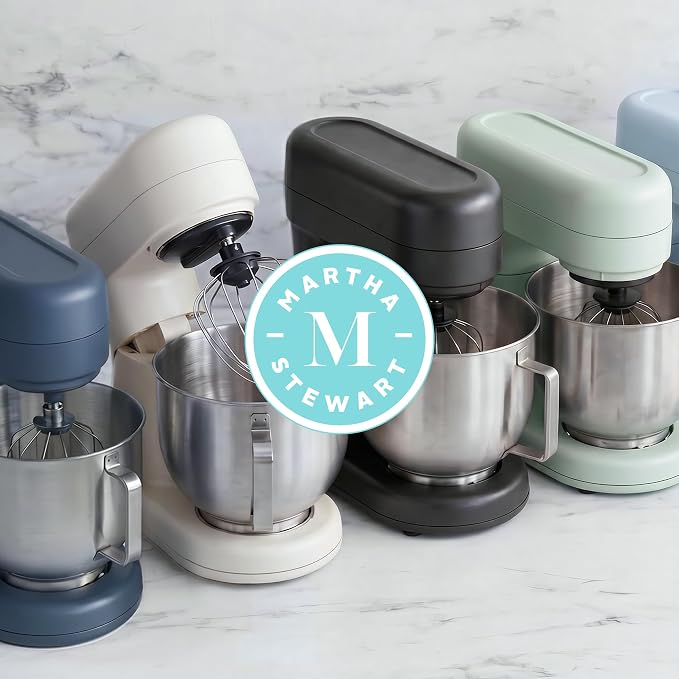 Martha Stewart 5.3Qt Stand Mixer, 12-Speed Tilt-Head Electric Kitchen Mixer with Stainless Steel Bowl, Dough Hook, Whisk & Beater, Splash Guard, Ideal for Baking Bread, Cake & Whipping, Linen Cream