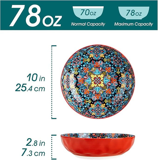 vancasso Large Serving Bowls, 78 Oz Extra Large Salad Bowls Set of 2, Bohemian Decorative Bowls for Salad, Fruit, Pasta and Dinner, Serving Dishes Set for Party, Dishwasher & Microwave Safe-Red
