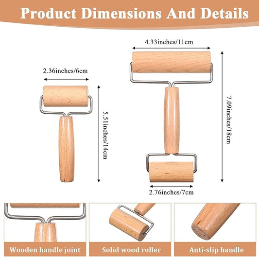 2 Pcs Baking Wooden Rolling Pins Non-Stick Baker Pastry Roller Set T-shape Pizza Dough Roller Pin for Tortilla Cookie Dumpling Home Kitchen Baking Cooking(Double-headed + single-headed small)