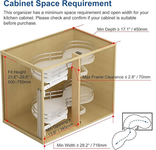 VADANIA Left Swing Pull Out Organizer for 32" Blind Corner Kitchen Cabinet, 2 Tiers Swing Tray, Soft Close, Left Handed Open