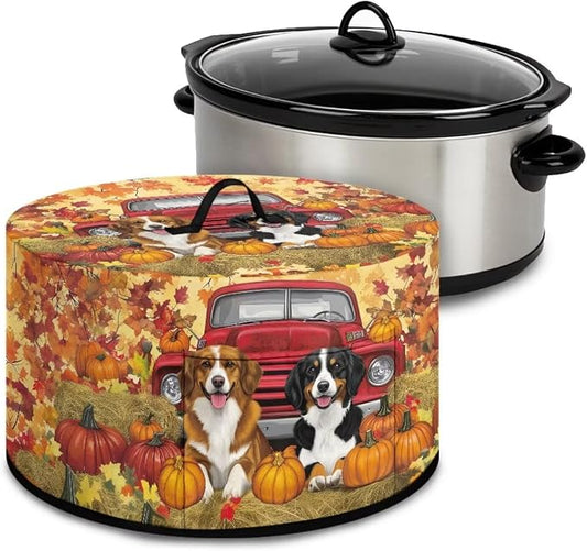 Autumn Dogs Truck Slow Cooker Dust Cover Protection Compatible with 6-8 qt Crock for Pot Small Kitchen Appliance Thanksgiving Decor Dust Cover