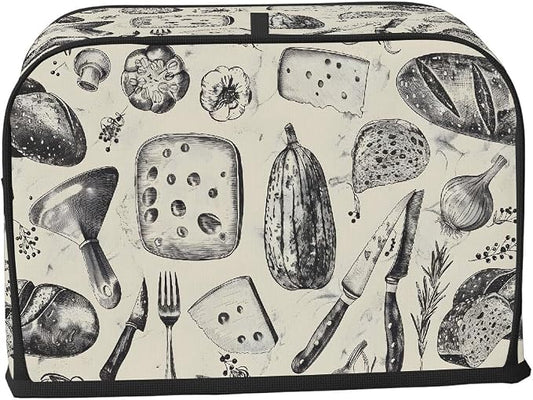 2 Slice Kitchen Art Design Toaster Cover Waterproof Dust Fingerprint Bread Machine Cover Washable Kitchen Appliance Protector For Home Kitchen Bakeware Table Decor Women Gifts