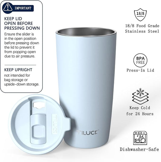 TILUCK 20 oz Insulated Tumbler with BPA-Free Lid, Stainless Steel Vacuum Travel Coffee Mug, Double Wall Coffee Tumbler(20oz,Matte LightBlue)