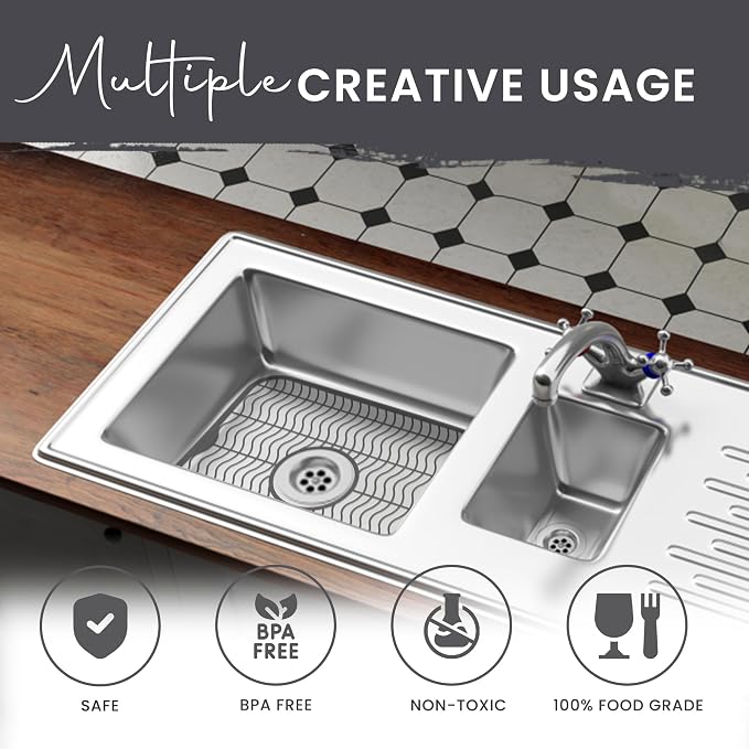 DecorRack Gray Sink Protectors for Kitchen, Plastic 12" x 11" Dish Rack, Protect Sink from Stains, Damage, Scratches, Dishwasher Safe Grid Mat for Kitchen (Gray)