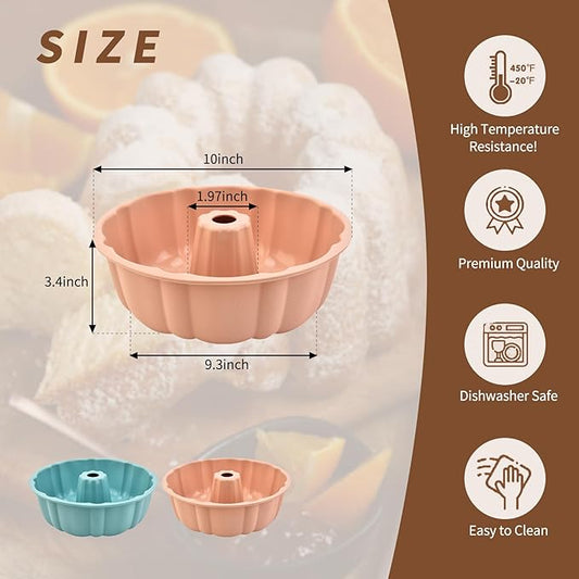 PADELE 2 Pack Silicone Cake Pan Nonstick,10 Inch, Silicone Cake Molds,Pound Cake Pan, Baking Cake Pan for Jello,Gelatin,Cake,Brownie and Bread๏ผPink+Blue๏ผ