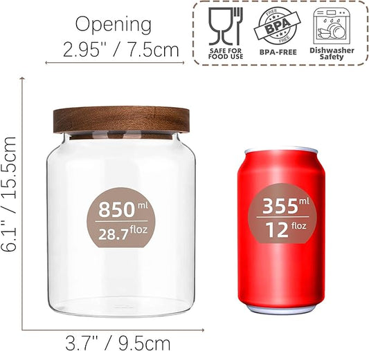 Custde Glass Jar with Lid, 28.7 FL oz Airtight Glass Storage Jar for Kitchen Counter, Pantry, Decorative Jar for Coffee, Sugar, Candy (Wooden 28.7 FL OZ)
