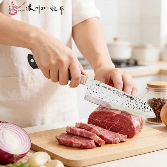 6.7 Inch Santoku Knife, Made in Japan, Full Tang AUS-6 High Carbon Molybdenum Stainless Steel Japanese Chef Knife with Hammered Blade, Kitchen Knife Gifts for Men and Women