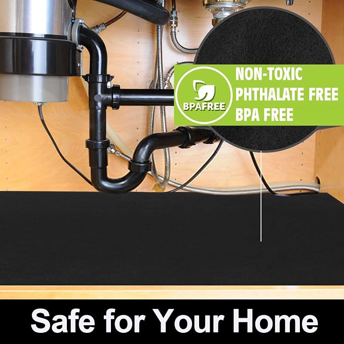 AiBOB Waterproof Under Sink Mat, Absorbent Quick Dry Sink Liners Protect Cabinets, Durable Shelf Liners, Slip Resistant and Non-Adhesive, 24X36, Pure Black