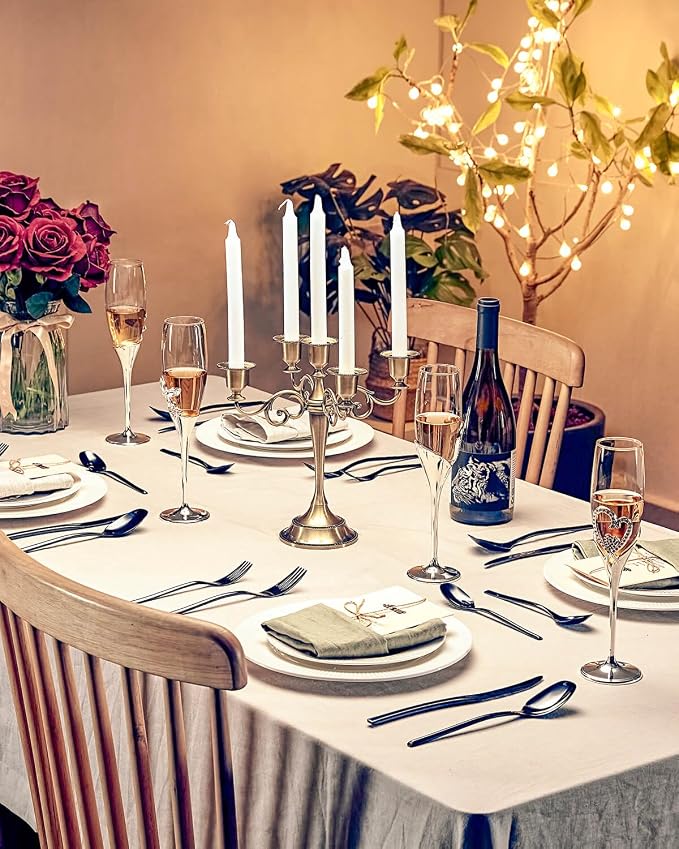 Lemeya 40-Piece Black Silverware Set for 8,Modern 18/10 Stainless Steel Flatware Set,Luxury Cutlery Set,Unique Utensils Set for Restaurant,Spoons and Forks Set,Mirror Polished,Dishwasher Safe