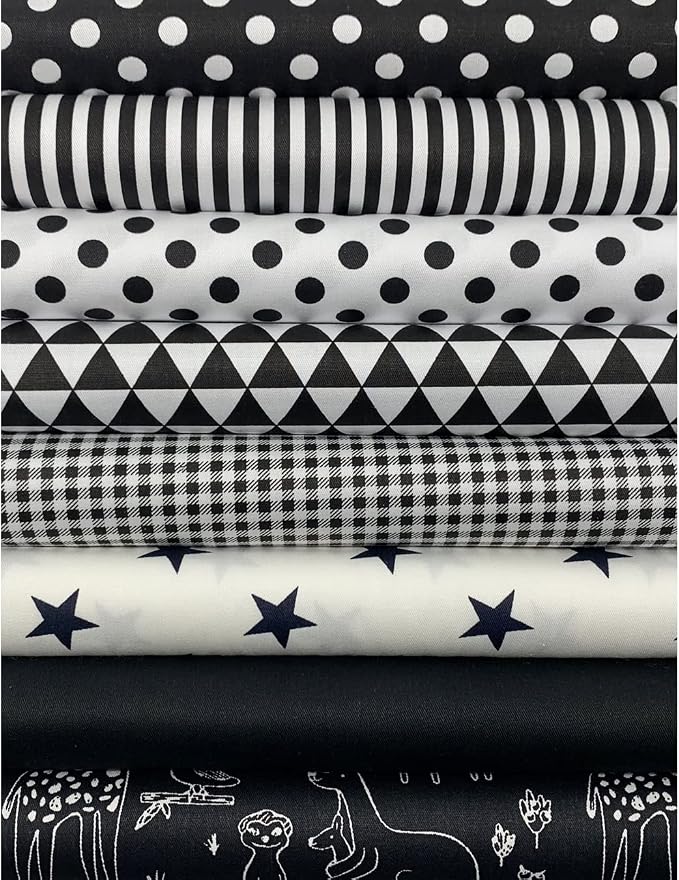 aufodata 8 Pieces 19.6" x 19.6" (50cm x 50cm) Cotton Fabric Squares Quilting Patchwork Floral Pattern Precut Fabric for DIY Quilting Sewing Crafting Artcraft (Black)