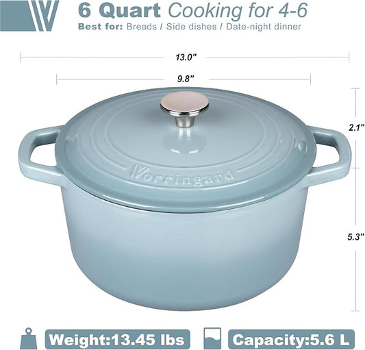 VORRINGARD Enameled Cast Iron Dutch Oven Pot with Lid, for Bread Baking, Round Bread Oven- include Sourdough Bread Baking Supplies Set, 6QT, Sea Salt