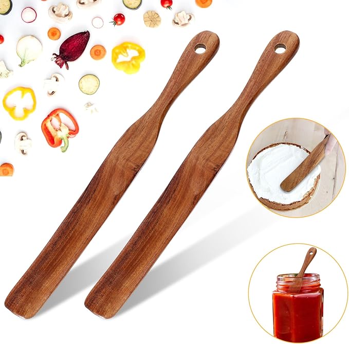 2pcs 11Inch Skinny Wooden Spurtle Spatula Sourdough Mixer Bread Stirring Spatula Wood Utensil Tool Flat Stirring Stick Bread Spatulas for Dough Cooking Spreading Baking Whisking Mixing Jar
