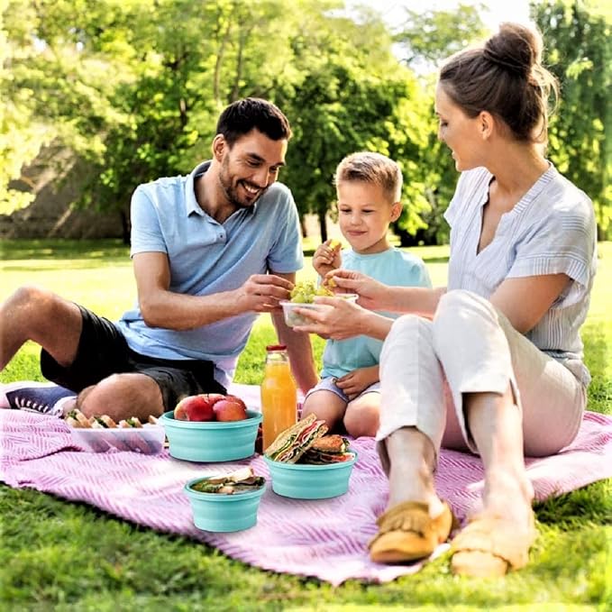 Collapsible Food Storage Containers, Collapsible Bowls with Lids for Camping Kitchen Stuff, RV Accessories for Inside Storage and Organization Camper Must Haves, Space Saving Silicone Bowls