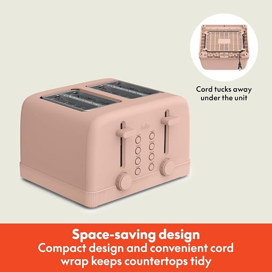 bella 4 Slice Toaster, 6 Setting Shade Control with Reheat & Cancel Buttons, Removable Crumb Tray, Anti Jam & Auto Shutoff, 900 Watt, Blossom