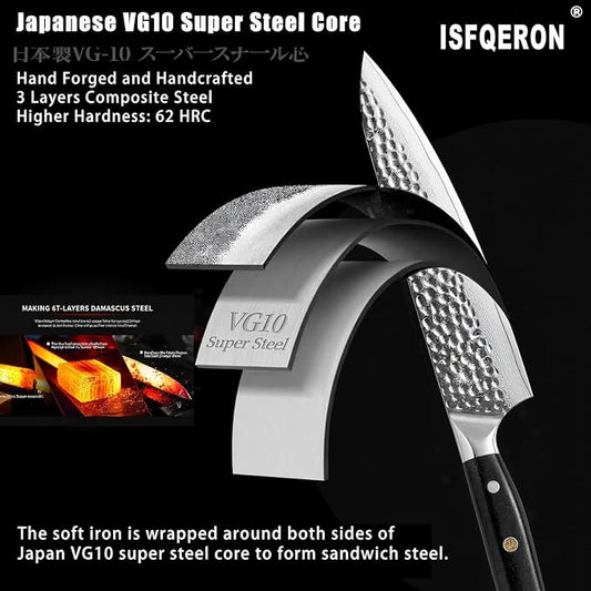 Chef's Knives 8 Inch,VG-10 Core with Damascus Stainless Steel Cladding,High Carbon Super Steel with Full Tang G10 Handle,Professional Japanese chef Knife for Home & Restaurant Includes Gift Grindstone