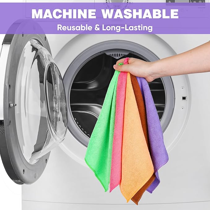 TEAWOO 10 Colors Microfiber Cleaning Cloths, 150 Pack Assorted Cleaning Rags, Highly Absorbent Microfiber Towels for Car, Kitchen, Bathroom and Household Cleaning, 11.8"X11.8"