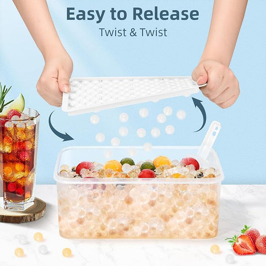 WIBIMEN Mini Ice Cube Trays, 0.55” Tiny Pebble Ice for Iced Coffee & Cocktails, Fast Chill, Easy Twist Release, Stackable with Lid & Storage Bin (4 Pack, White)