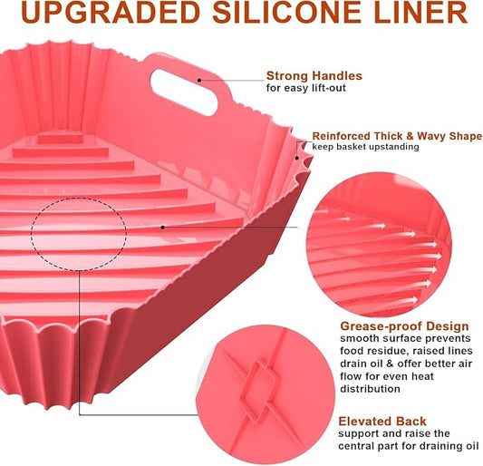 3 Pcs Silicone Air Fryer Liners Square Airfryer Liners 4-7 QT 7.1 Inch Reusable Air Fryer Silicone Pot Oven Liner Baking Tray, Air Fryer Basket Silicone Mat Bowl Air Fryer Accessories Kitchen Gadgets