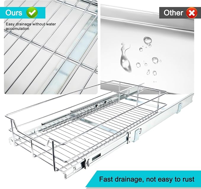 Pull Out Cabinet Organizer 17" W X 17" D, Slide Out Drawers For Kitchen Organizers and Storage, Pull Out Drawers For Cabinets Capacity Heavy Duty Caddy, Cabinet Shelves Chrome-Plated, Bathroom Pantry