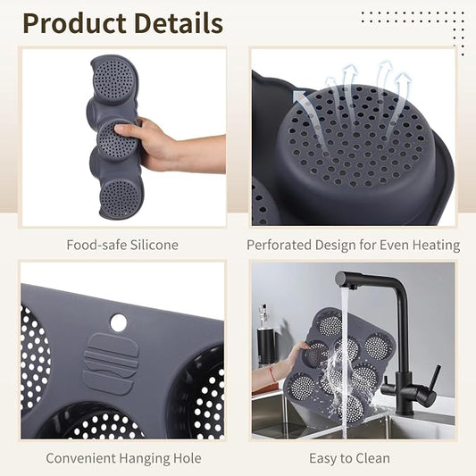 Generic 2 Pcs Hamburger Bun Molds, 8-Cup Silicone Burger Bun Pans with Spatula and Grab Glove, Nonstick Perforated Baking Pans, Rectangular Bread Molds, Dishwasher and Microwave Safe