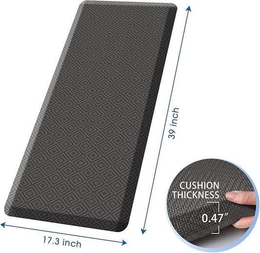 Mattitude Kitchen Mat Cushioned Anti-Fatigue Floor Mat Water Resistant Non-Slip Mats and Rugs Standing and Comfort Desk Mats for House Sink Office Laundry (Dark Grey, 17.3"x39")